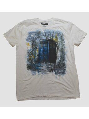 Dr. Who & The Daleks Mens Sketched Water Colored Tardis Woods Shirt New Large